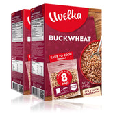 Uvelka Buckwheat boil-in-bag eight-pack boxes ready to cook quickly