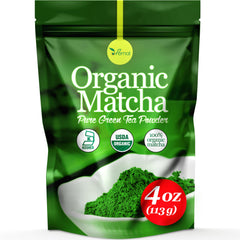 Uvernal organic matcha powder in jar for vibrant, long-lasting energy.