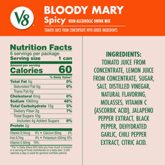 V8 Bloody Mary Spicy Mix bottle pour angle showing easy mixer for brunch cocktails.