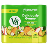 V8 Deliciously Green six-pack can, convenient on-the-go nutrition