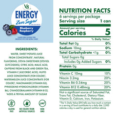 V8 Energy 80mg caffeine can close-up showing energizing boost for focus
