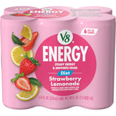 V8 Energy Diet Strawberry Lemonade can front view, convenient caffeine boost