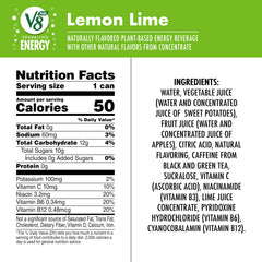Close-up of V8 Energy Lemon Lime can showing label and vibrant color for on-the-go energy