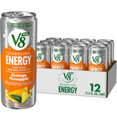 V8 +Energy orange pineapple can front for a plant-based energy lift on the go.