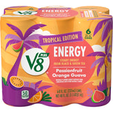 V8 +ENERGY passionfruit orange guava pack can for on-the-go refreshment and energy