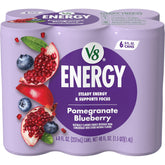 V8 +Energy Pomegranate Blueberry can front for a fruity caffeine boost.