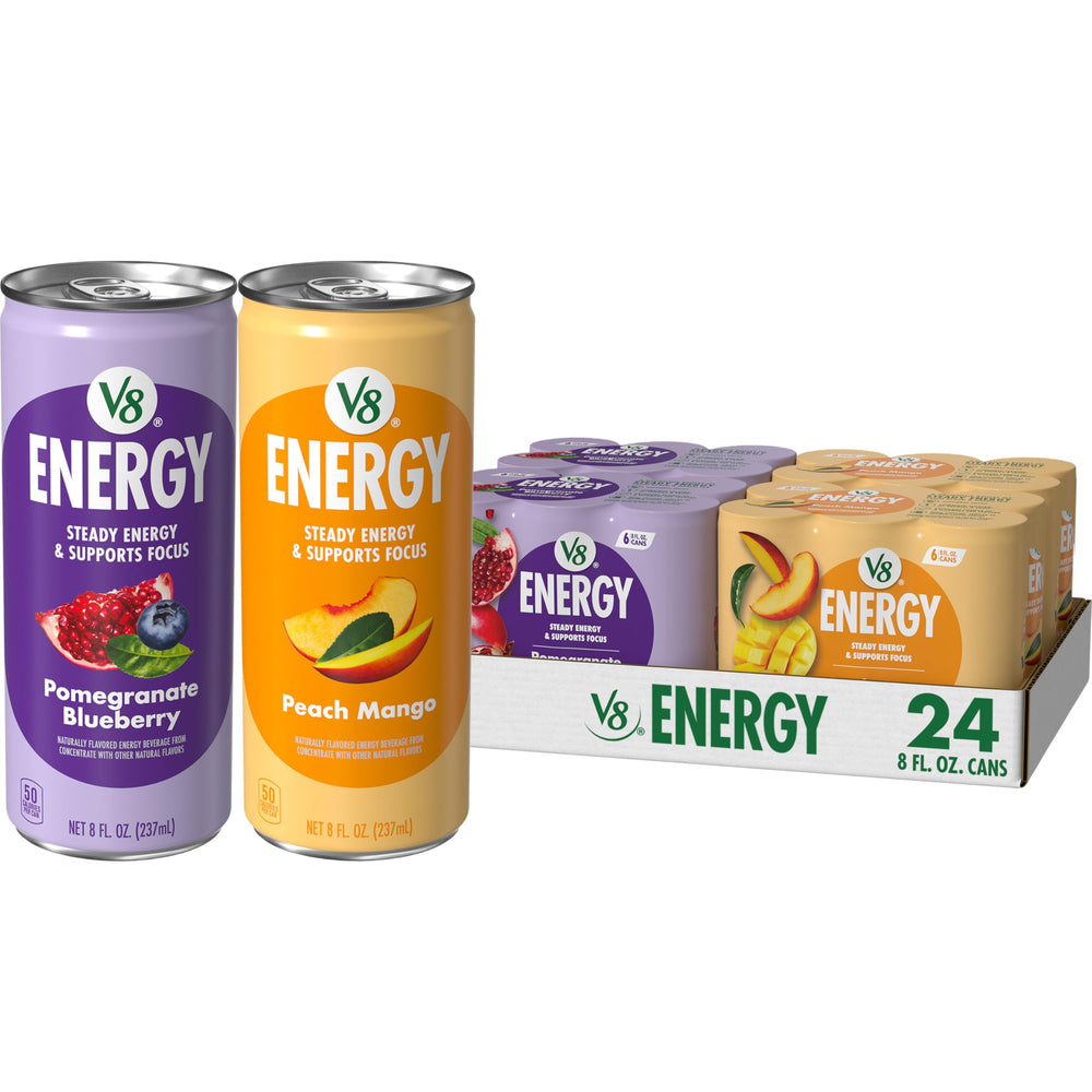 V8 Energy Pomegranate Blueberry can for focused sipping and flavor