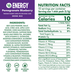 V8 Energy Pomegranate Blueberry powder dissolving in water for a refreshing boost.