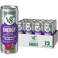 V8 +Energy sparkling can front view highlighting plant-powered caffeine boost