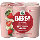 V8 +ENERGY strawberry banana can viewed from side for on-the-go energy