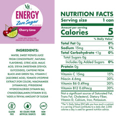 V8 Energy Cherry Lime can shining with 115 mg caffeine for focus.