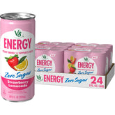 V8 Energy Zero Sugar Strawberry Lemonade can on display, ready for a quick pick-me-up.