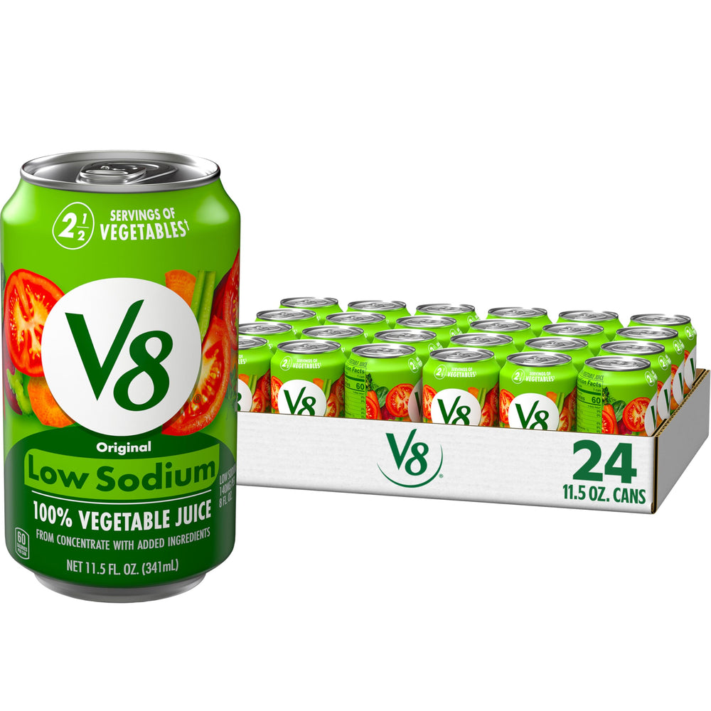 V8 Low Sodium Original vegetable juice 11.5 oz can, 24-pack, plant-based nutrition