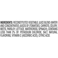 V8 Low Sodium Original Vegetable Juice pack front shows six cans per pack.
