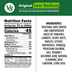 V8 Low Sodium pour into glass demonstrates versatile beverage option