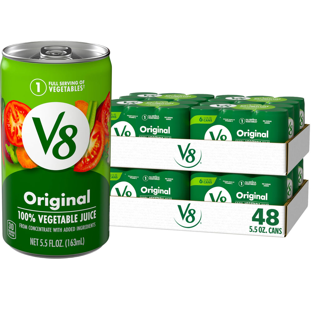 V8 Original vegetable juice can in a 48-pack for daily servings