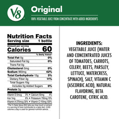 V8 Original juice pour in glass, showcasing rich vegetable flavor