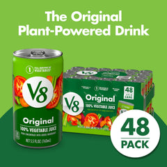 V8 Original juice being poured into a glass; versatile use.