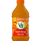 V8 Peach Mango bottle front view for on the go refreshment