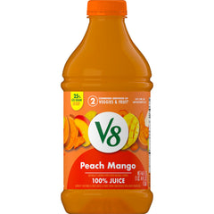 V8 Peach Mango bottle front view for on the go refreshment