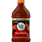 V8 Spicy Chipotle bottle front shows bold, vegetable-forward flavor ready to sip.