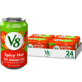 V8 Spicy Hot 100% Vegetable Juice can front view for a quick veggie boost.