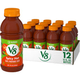 V8 Spicy Hot 100% Vegetable Juice bottle, bold flavor and veggie-rich nutrition