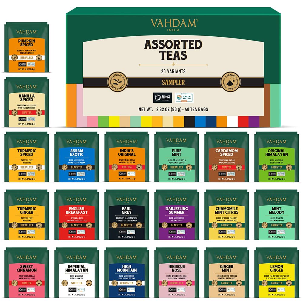 VAHDAM Assorted Tea Sampler Box Front showing gift-worthy presentation