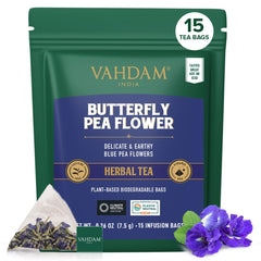 VAHDAM butterfly blue pea flower packaging highlights eco friendly design for daily rituals