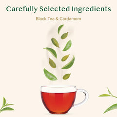 VAHDAM Cardamom Chai brewed cup steaming with spice aroma.