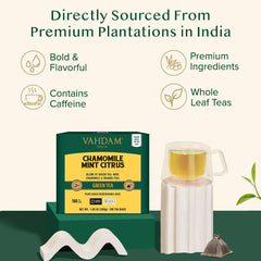 Brewing VAHDAM chamomile mint citrus tea with citrus and floral notes for evening ease