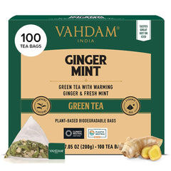 VAHDAM ginger mint green tea bags pack for convenient daily brewing.