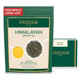 VAHDAM Himalayan Green Tea leaves loose-leaf in a bowl with bright aroma