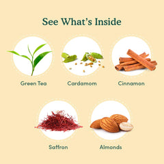 VAHDAM Kashmiri Kahwa spice mix with cinnamon and cardamom in the blend.