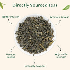 VAHDAM loose leaf tea in glass highlighting color and aroma.