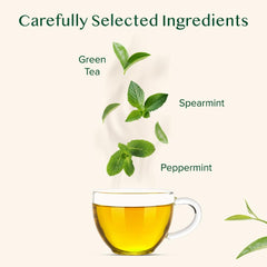 VAHDAM Mint Green Tea Bags pyramid bags release full flavor when steeped.