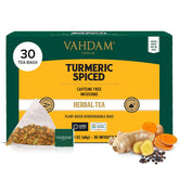VAHDAM turmeric spice tea bags offering caffeine-free herbal refreshment