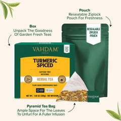 Golden turmeric chunks in VAHDAM tea indicate a rich, flavorful infusion.