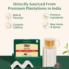VAHDAM Vanilla Chai cup after steeping delivers full-bodied aroma and bold caffeine.