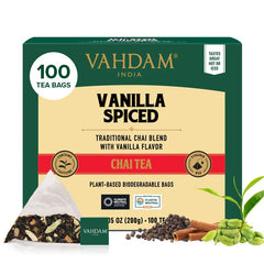VAHDAM Vanilla Spiced Chai tea bags in a tidy pack for rich brews