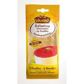 Vahine gelatin sheets package with nine sheets, ideal for consistent gel strength in desserts.