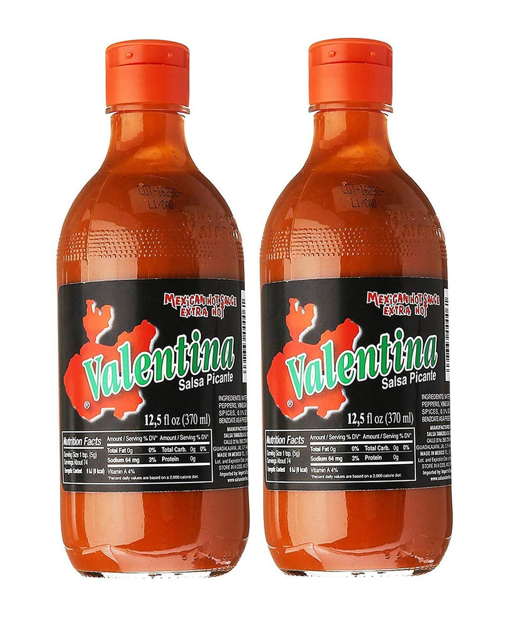 Valentina Salsa Picante Extra Hot 2-pack bottles for bold flavor on meals.