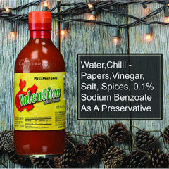 Valentina Salsa Picante label close-up highlights authentic peppers