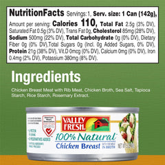 VALLEY FRESH 100% natural chicken breast with rib meat and broth, ready to use.