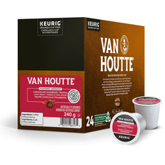 Steaming cup of Van Houtte Raspberry Chocolate Truffle with inviting aroma.