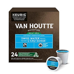 Van Houtte Swiss Water Decaf K-Cups packaging ready for quick mornings.