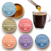 Vashon Coffee Dust cocoa flavor powder bottle pour enhances coffee aroma and flavor.