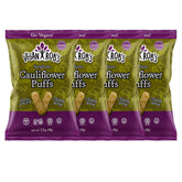 Vegan Rob's Cauliflower Puffs packaging highlighting plant-based ingredients for on-the-go snacking.