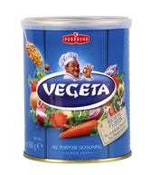 Vegeta Gourmet Seasoning Tin close-up showing balanced flavor for meats and vegetables
