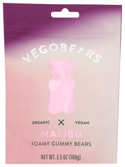 Vegobears Foamy Gummy Bears front pack highlighting convenient 3.5 oz pouch for on-the-go snacking.
